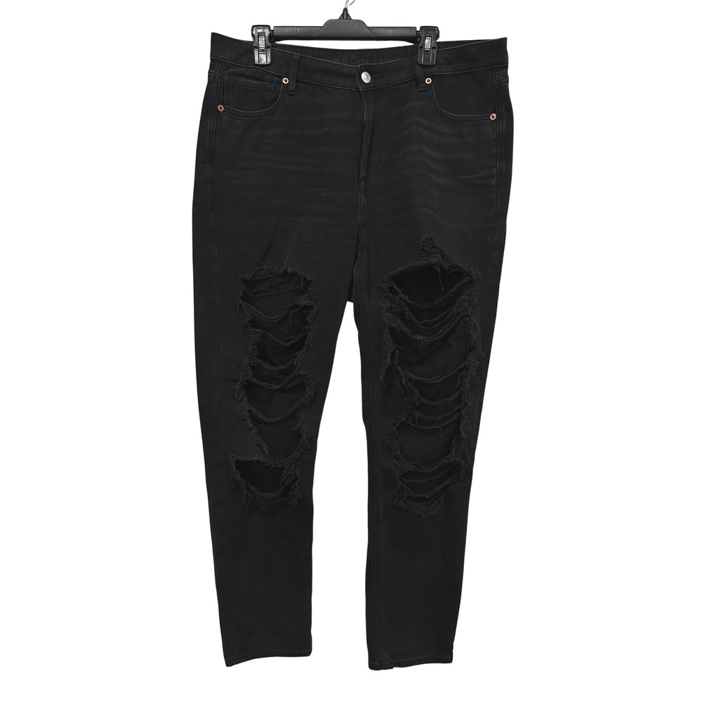 American Eagle Strigid Mom Jean Washed Black Distressed 16 Long